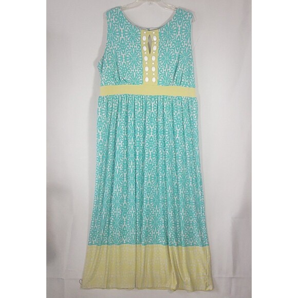 Ruby Rd. Dresses & Skirts - Ruby Rd Woman Sleeveless Mint Green Geometric Maxi Dress Beaded V-Neck Plus 1X